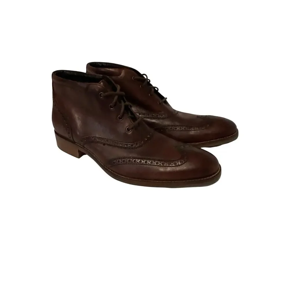 Cole Haan Liam Chukka II Wingtip Oxford Leather Boots Brown Brogue Ankle Men 10M